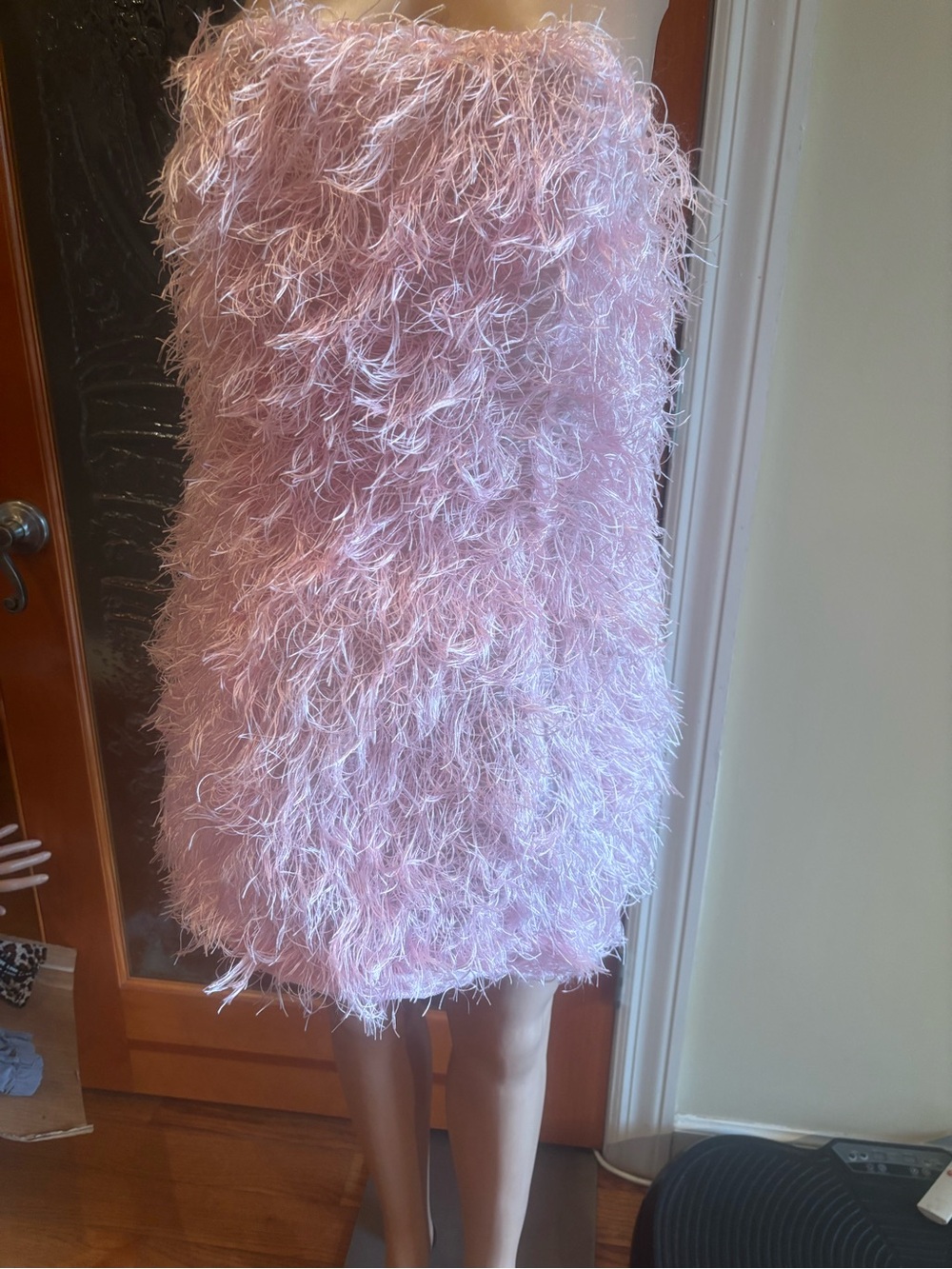 Strapless Feather-Texture Pink Mini Dress